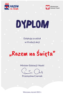 Podziękowanie za udział w III edycji Akcji „Razem na Święta”