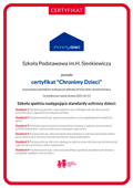 Certyfikat "Chronimy Dzieci" przyznawany placówkom realizującym politykę ochrony dzieci przed przemocą.