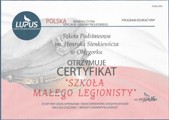 Certyfikat "Szkoła Małego Legionisty" za aktywny udział w programie edukacyjnym w roku szkolnym 2019/2020